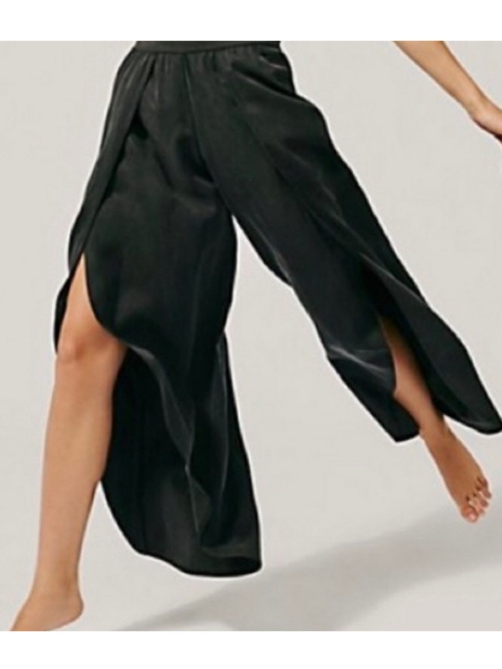 DREW Whitney Black Tulip-Front Wide Leg High Slit Pants elegant flowy xs VGUC